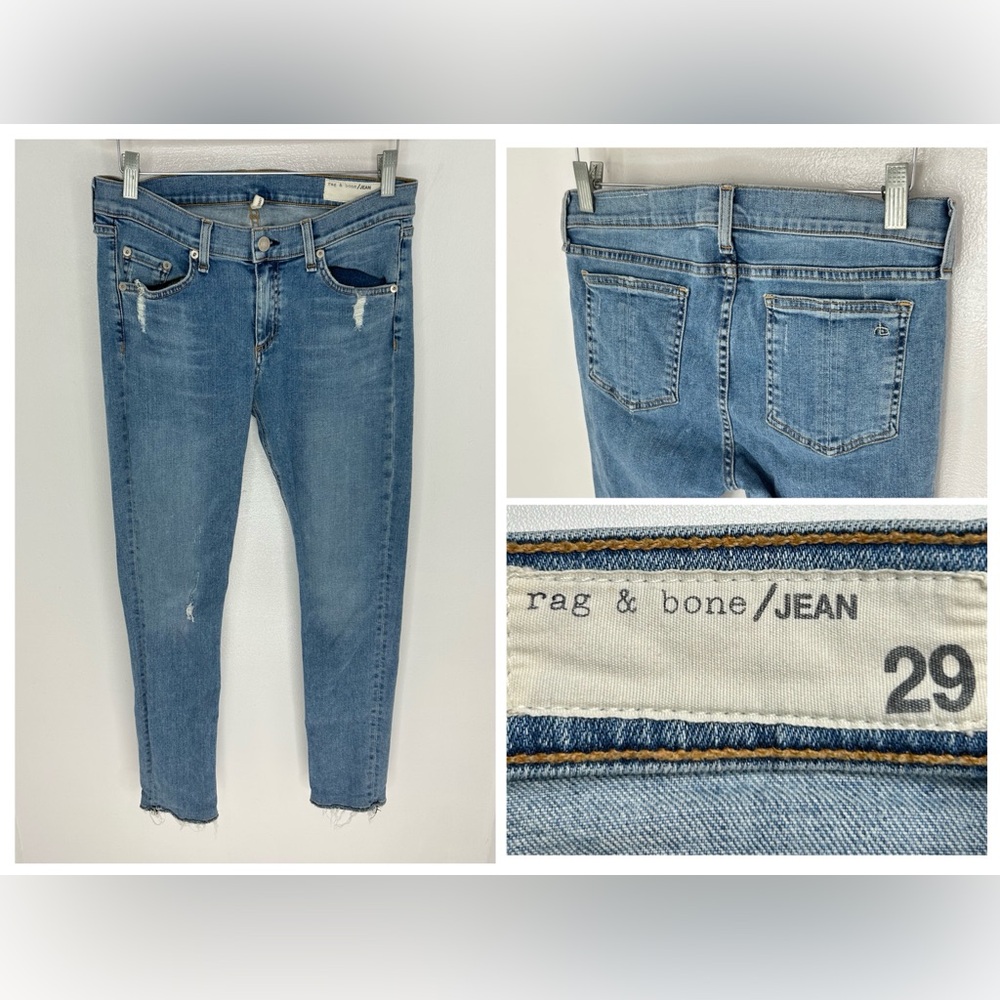 Rag & Bone Skinny Jeans Size 29 Distressed Everton Blue Denim Stretch 30x28